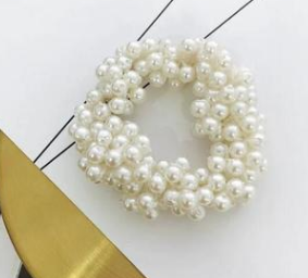 Half Circle Pearl Hair Tie with Beads and Hair Flower