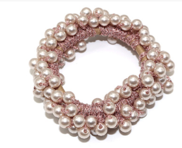 Half Circle Pearl Hair Tie with Beads and Hair Flower