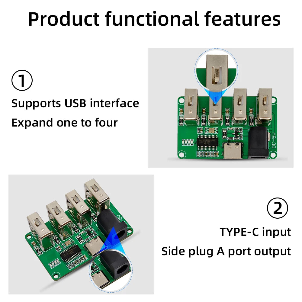 DC 5V USB 2.0 HUB 1 to 4 HUB Module FE1.1S Chip Transmission Speed 480Mbps For Keyboard Mice Portable Hard Drive Card Reader