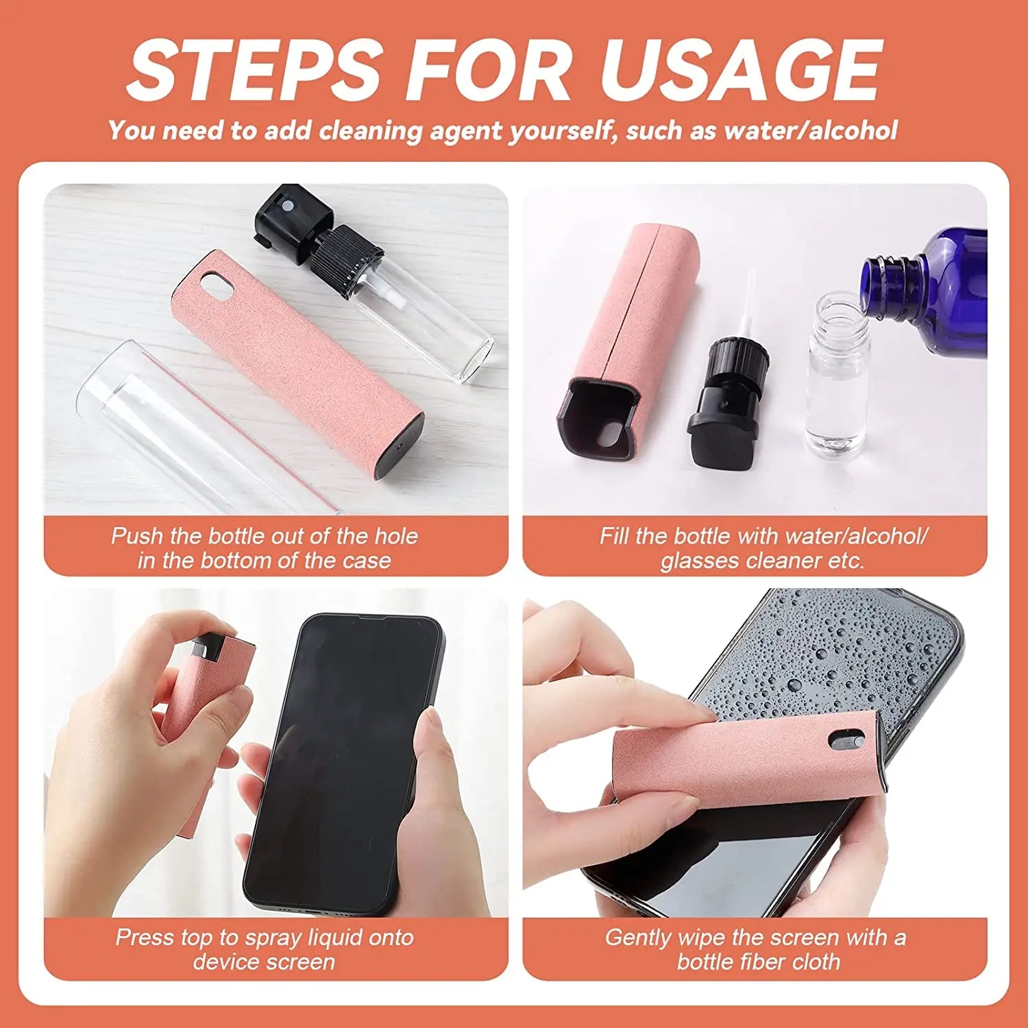 2 In 1 Phone Screen Cleaner Portable Spray Cleaner Microfiber Cloth Set Mini Cleaning Tool For Tablet Mobile Phone Touch Screen