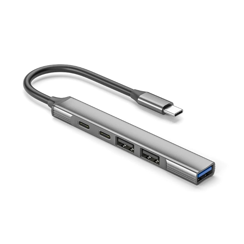 Aluminum Alloy 5 in 1 Type C Hub with PD 60W Charging,2xUSB2.0 USB3.0 USB C 10Gbps for Laptops, Desktops, and Mobile Devices